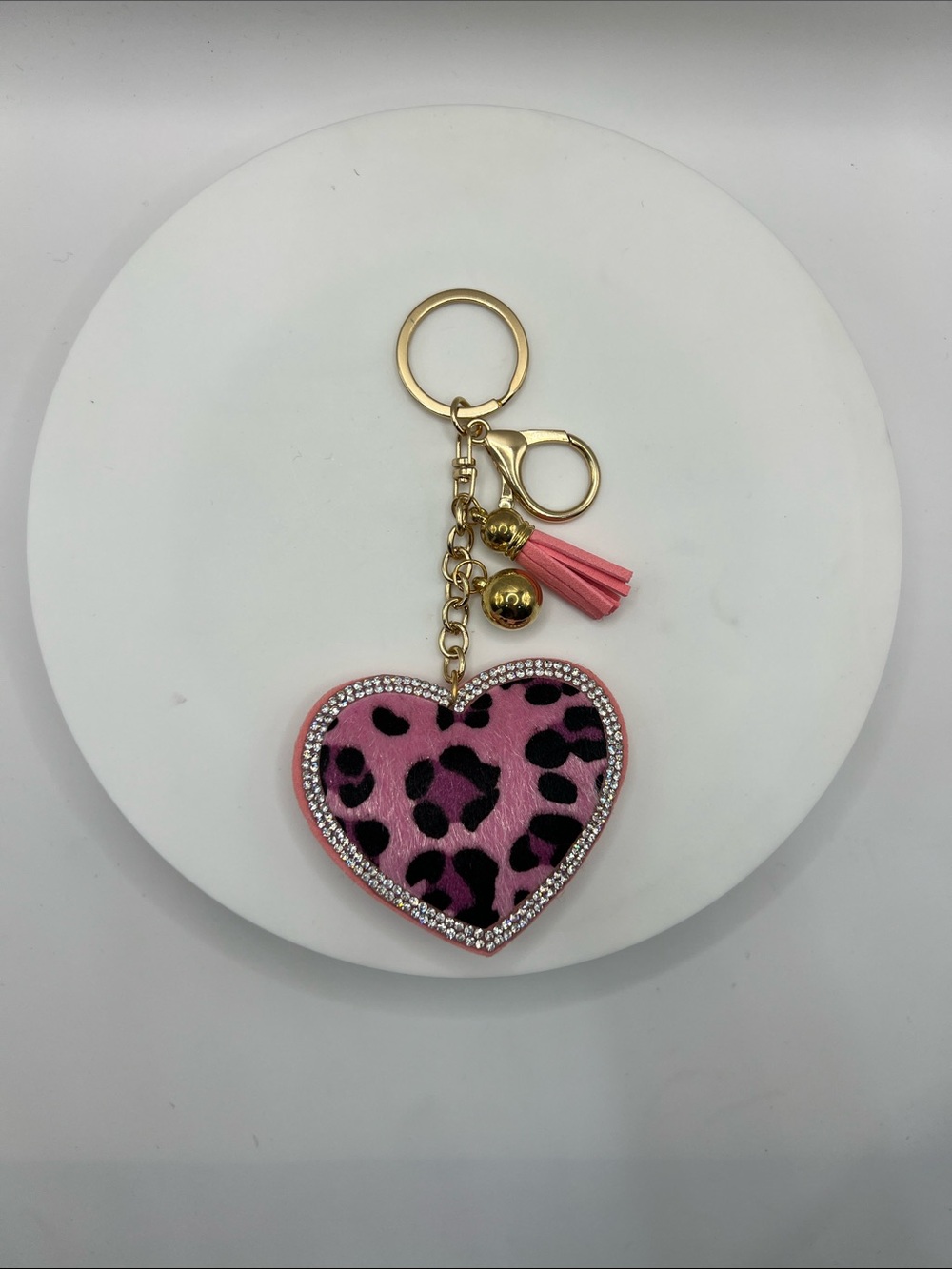 758. Heart Leopard Print Tassel Keychain - Picture 3 of 4
